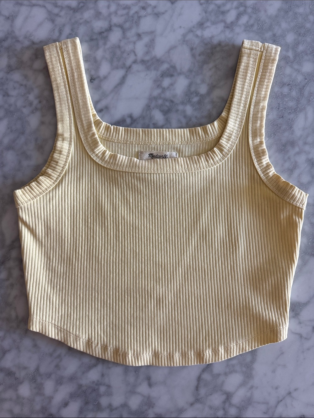 Madewell Butter Yellow Ribbed Square-Neck Crop Tank